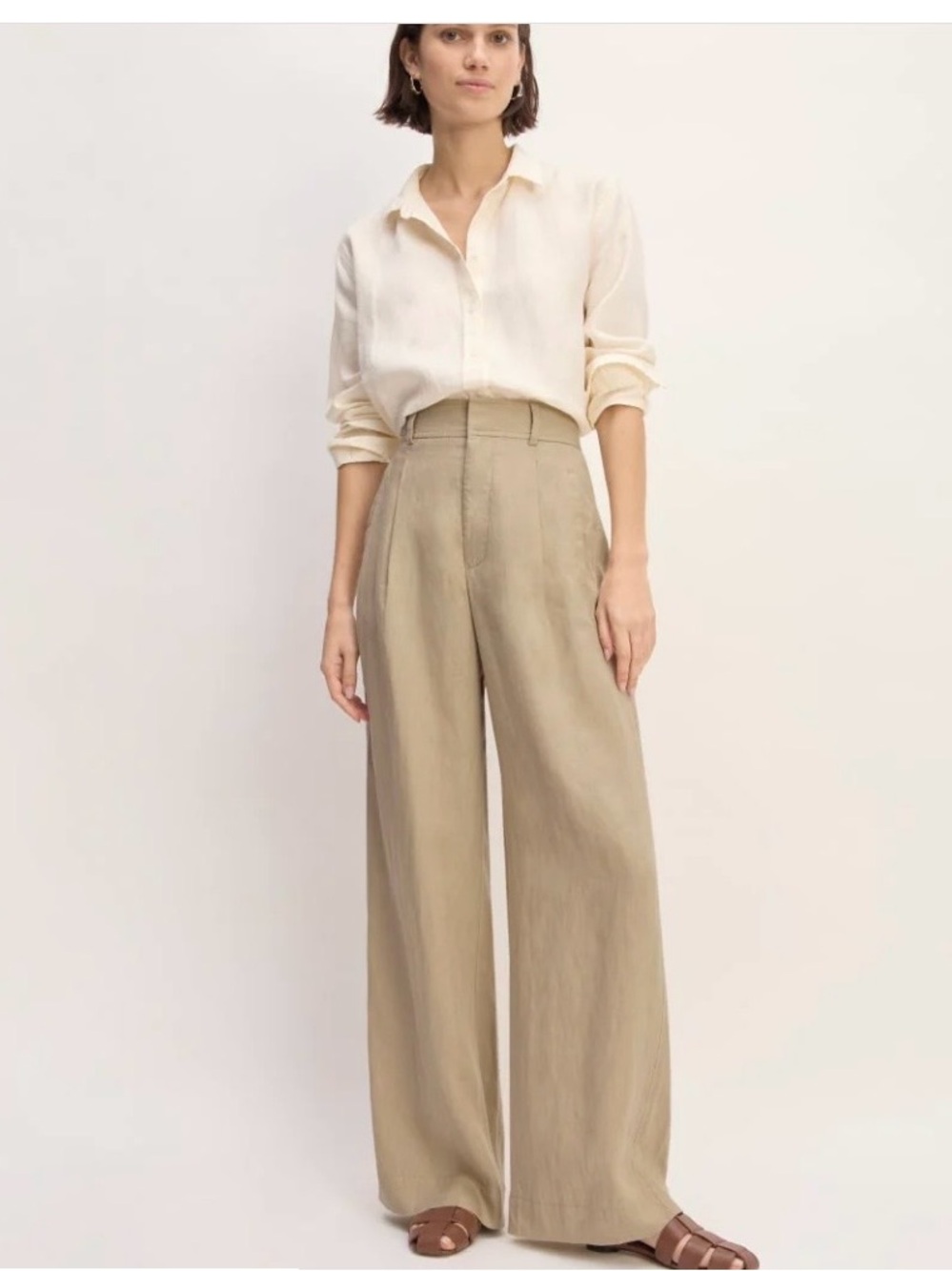 Everlane High-Waist Wide Leg Pants in Khaki linen